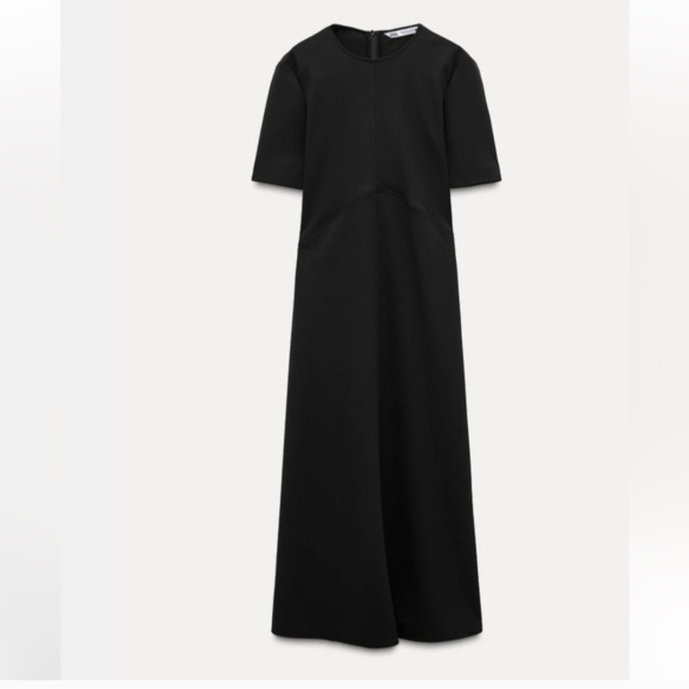 Zara Black Short-Sleeve Maxi Dress
